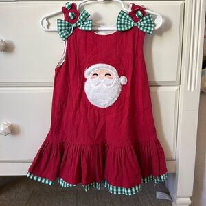 Lil Cactus Red Santa appliqué jumper. Green gingham detail. Size 12-24 months.